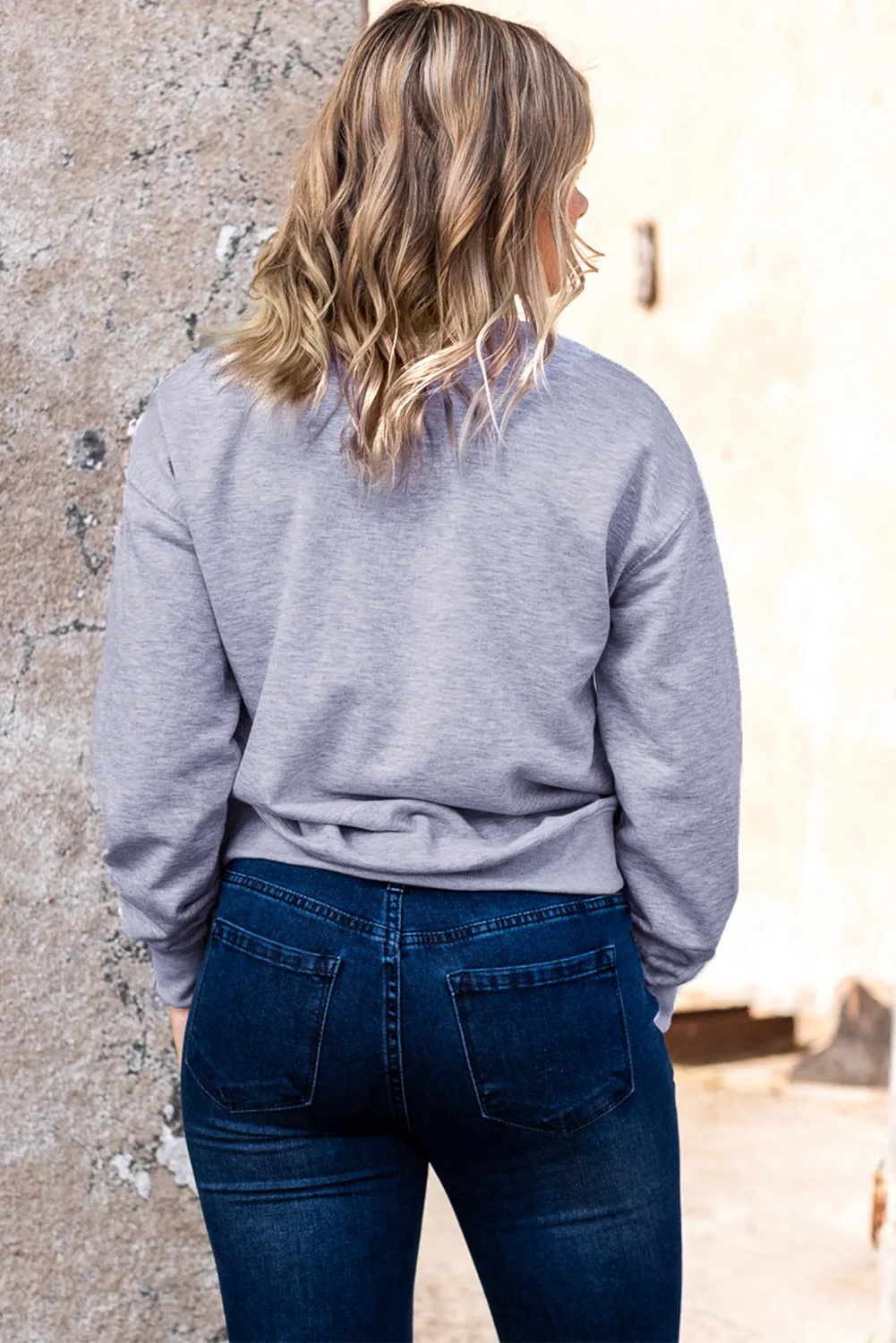Gray Rugby Heart Shape Print Long Sleeve Sweatshirt
