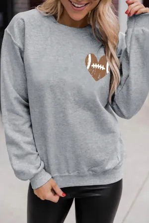 Gray Rugby Heart Shape Print Long Sleeve Sweatshirt