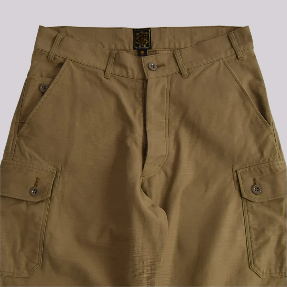 Gypsy & Sons Beige Slub Cotton Sateen Czech Army Cargo Pants