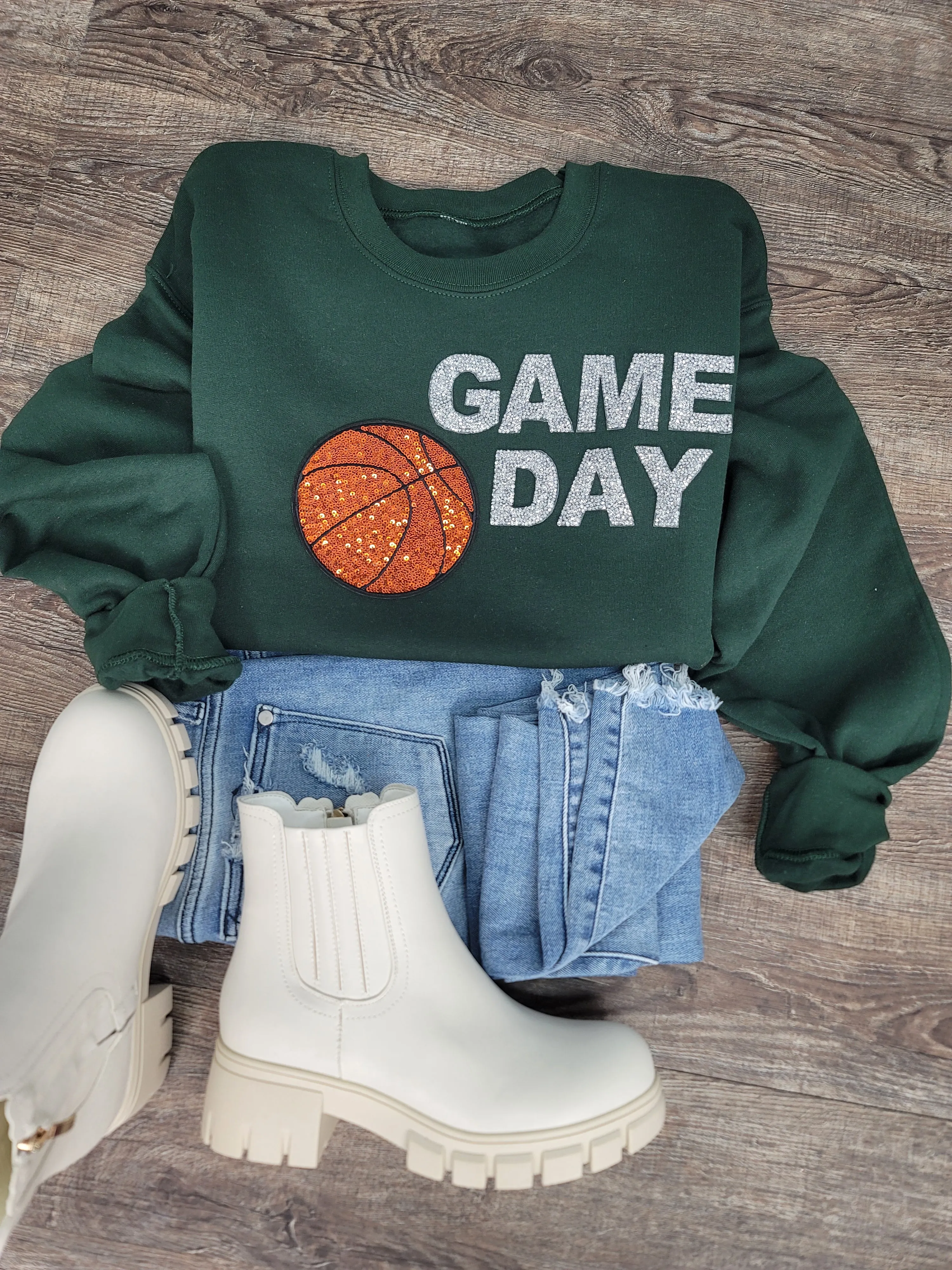 Hazel Blues® |  Game Day Rhinestones Patch Sweatshirt