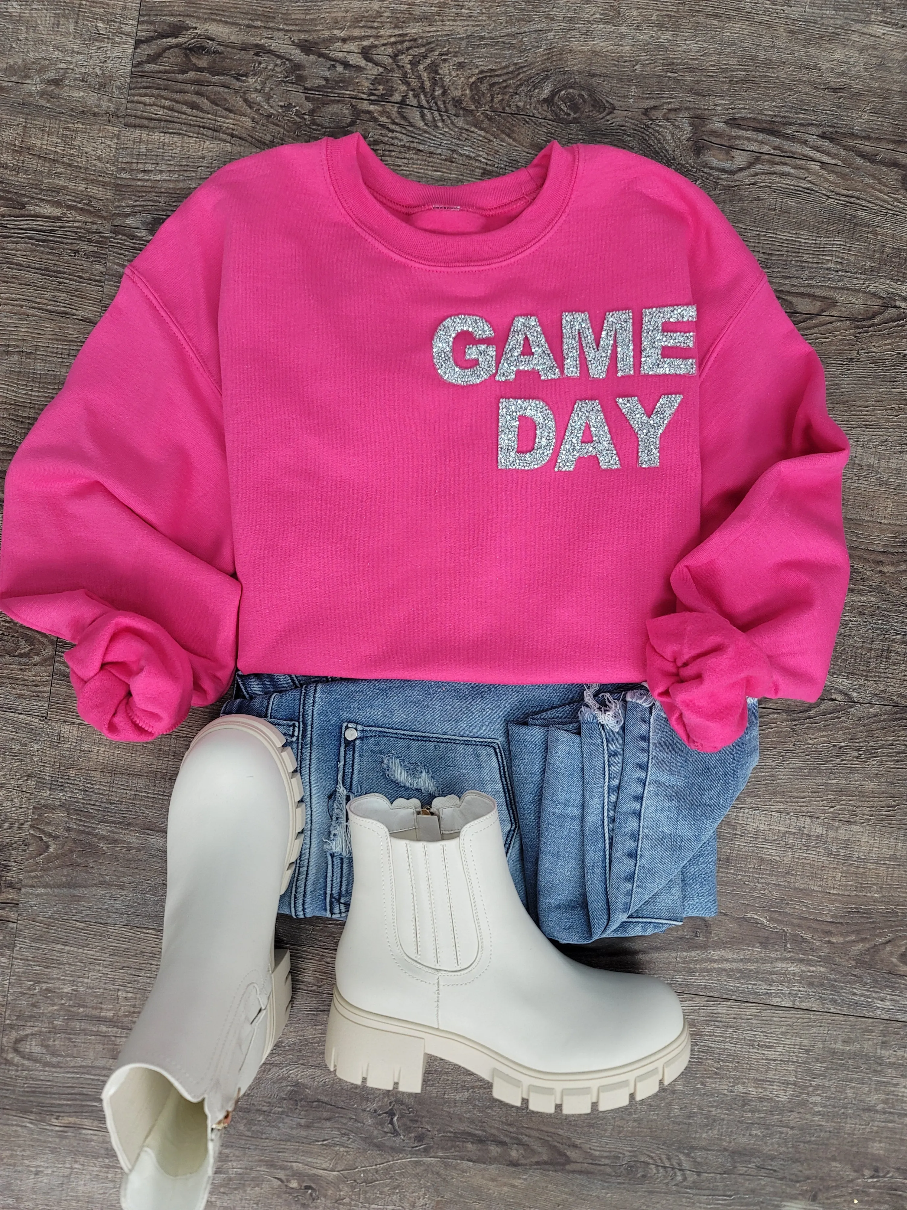 Hazel Blues® |  Game Day Rhinestones Patch Sweatshirt