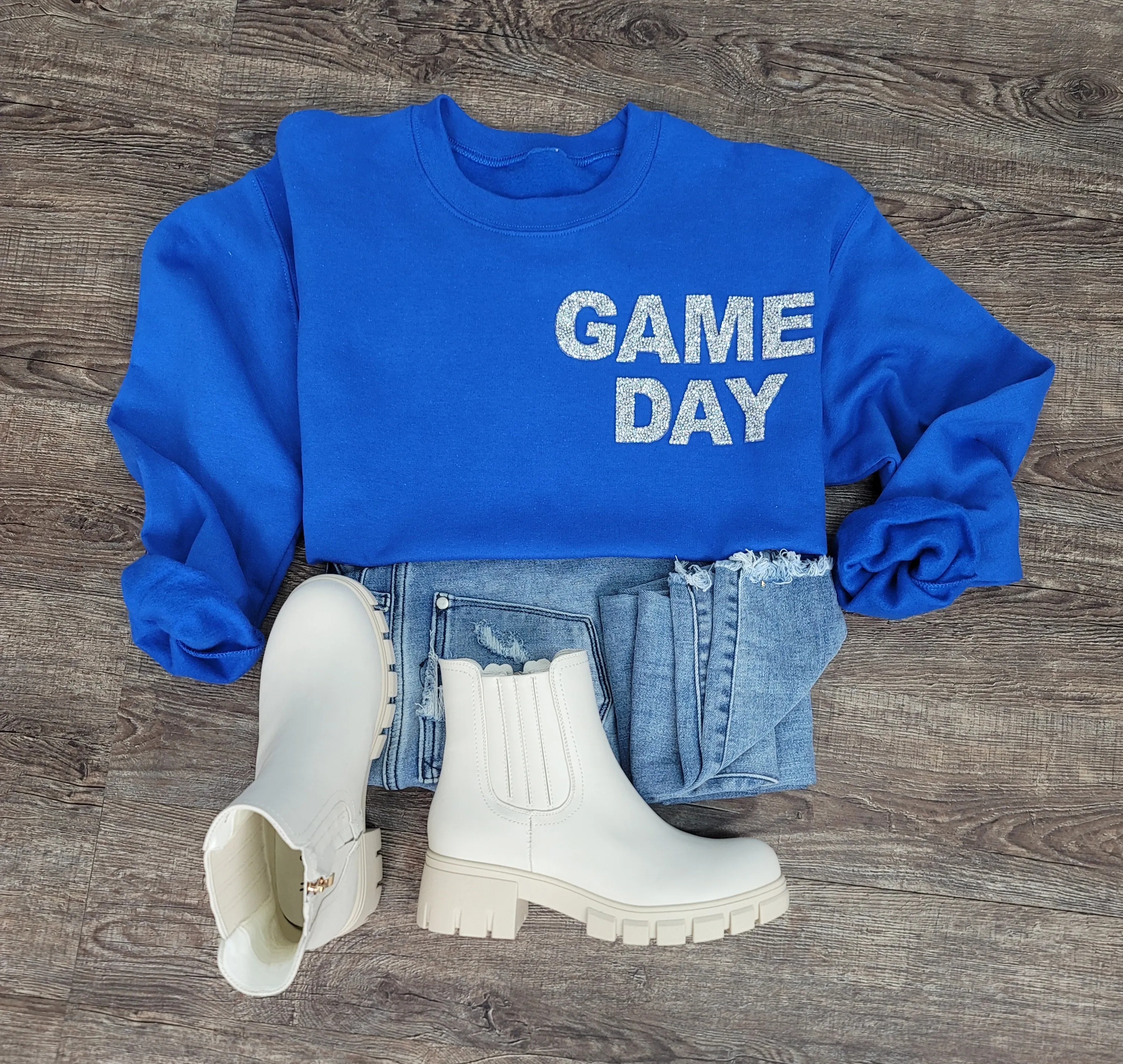 Hazel Blues® |  Game Day Rhinestones Patch Sweatshirt