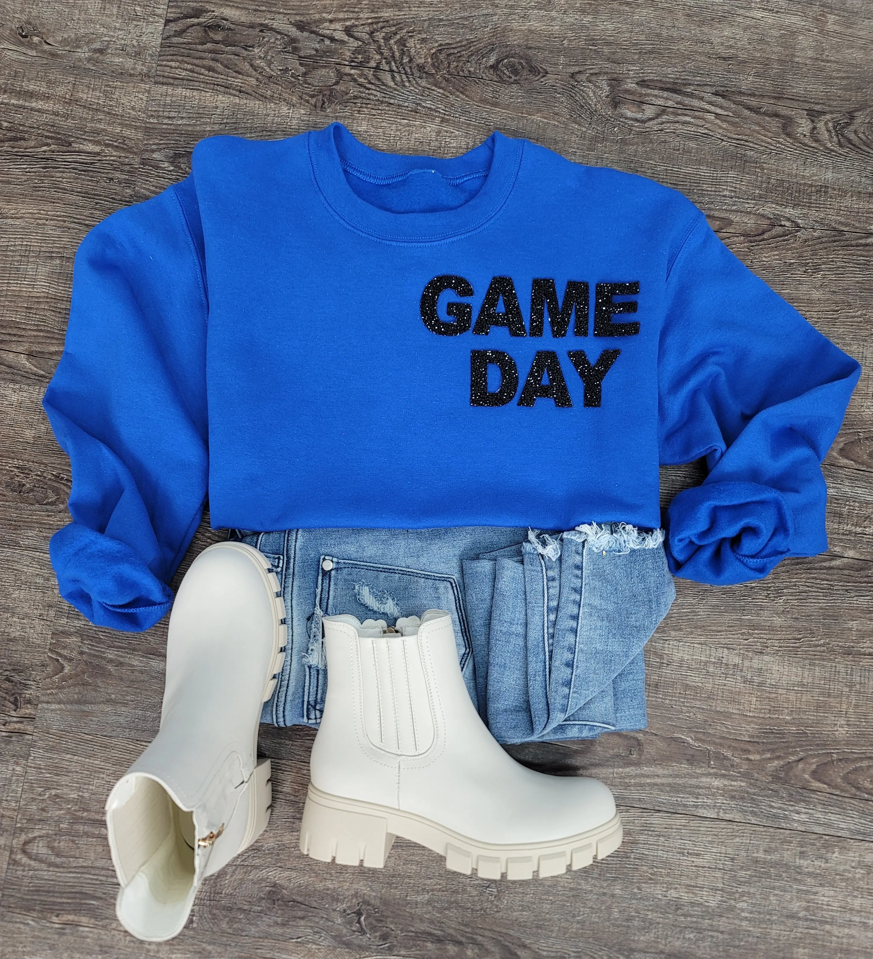 Hazel Blues® |  Game Day Rhinestones Patch Sweatshirt