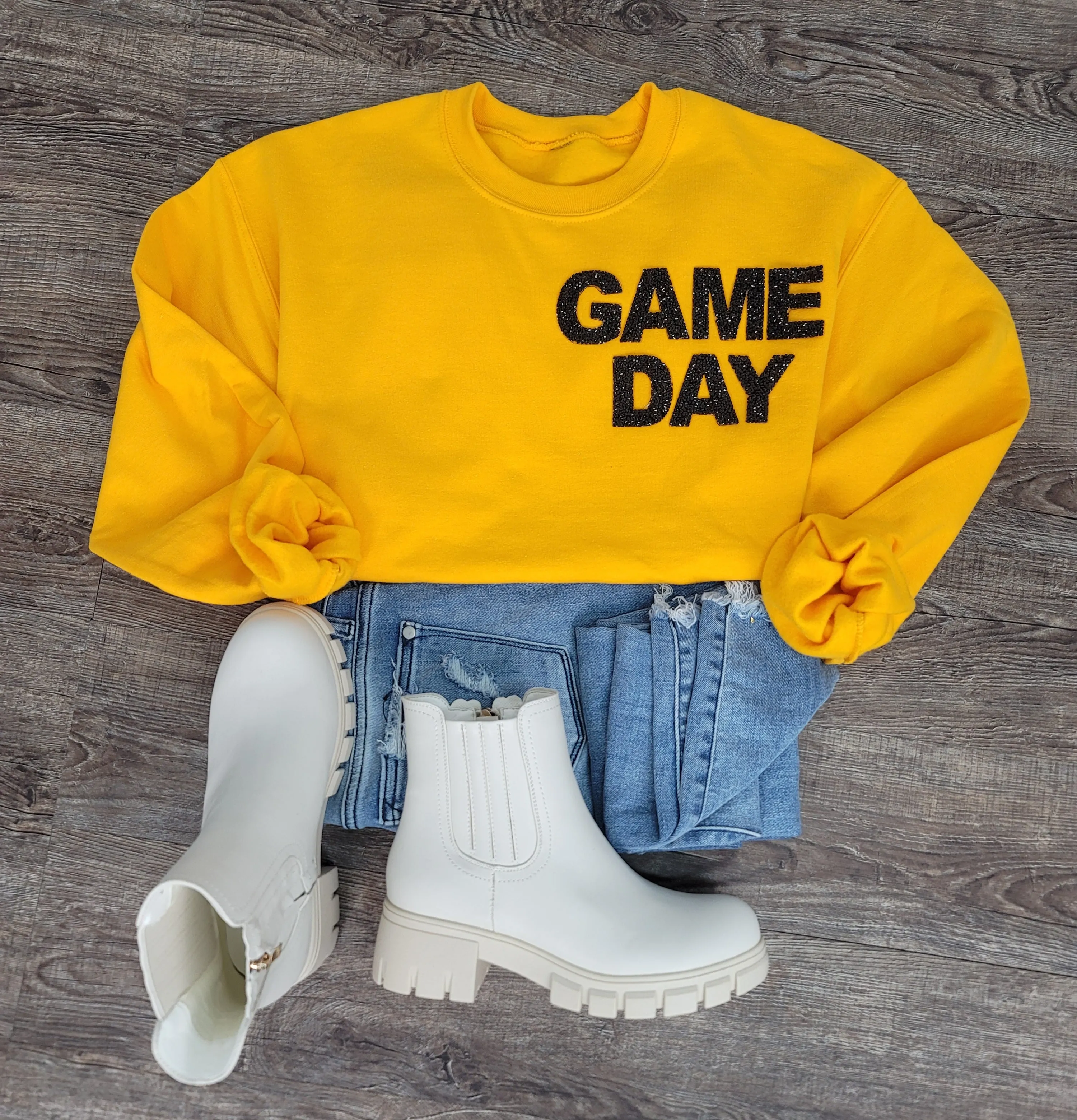 Hazel Blues® |  Game Day Rhinestones Patch Sweatshirt