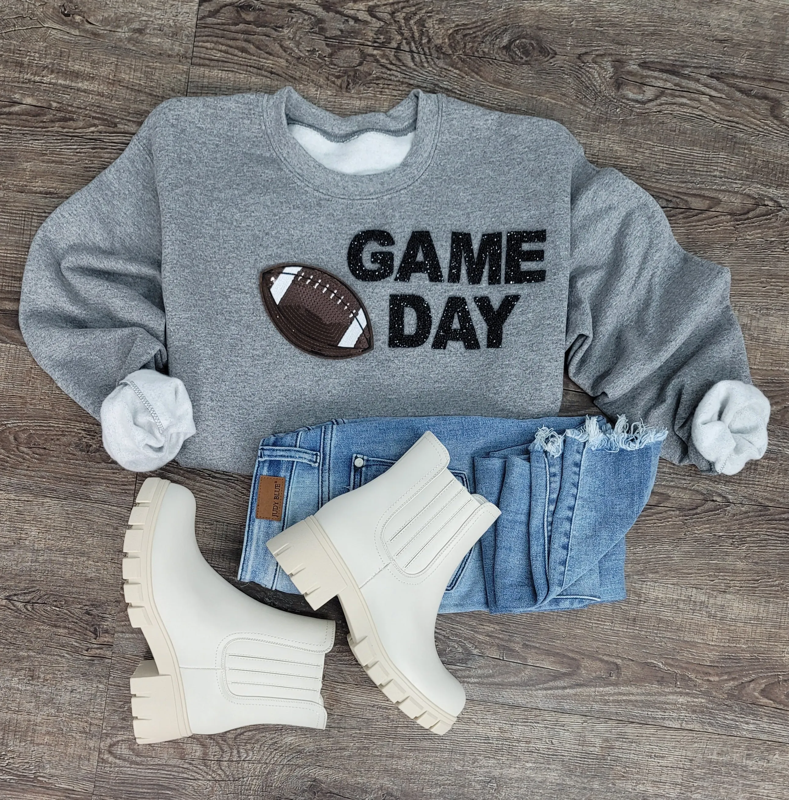 Hazel Blues® |  Game Day Rhinestones Patch Sweatshirt