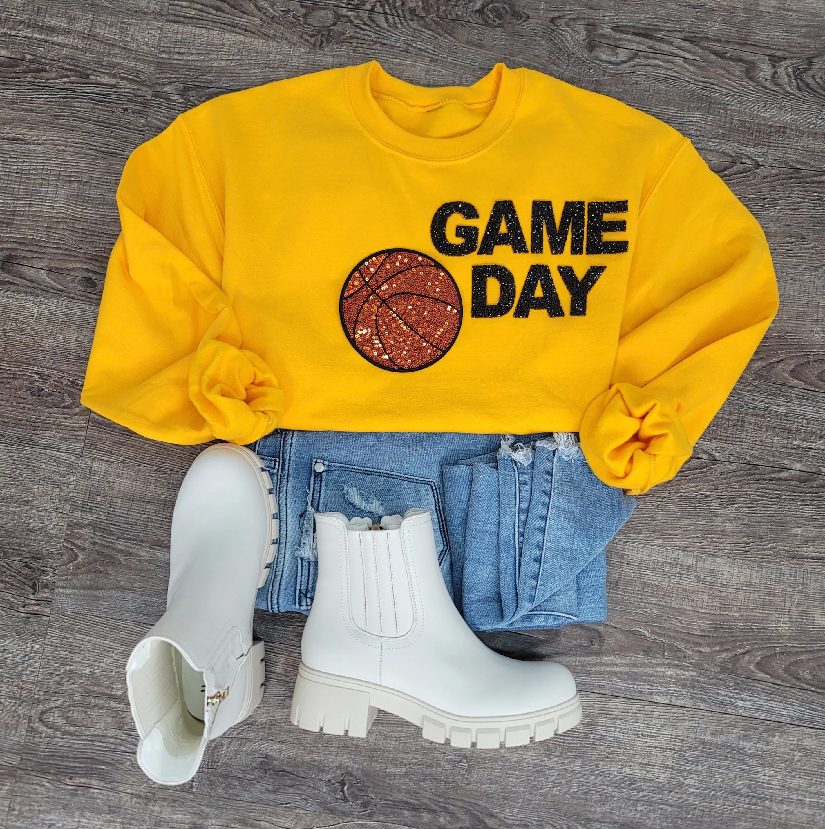 Hazel Blues® |  Game Day Rhinestones Patch Sweatshirt