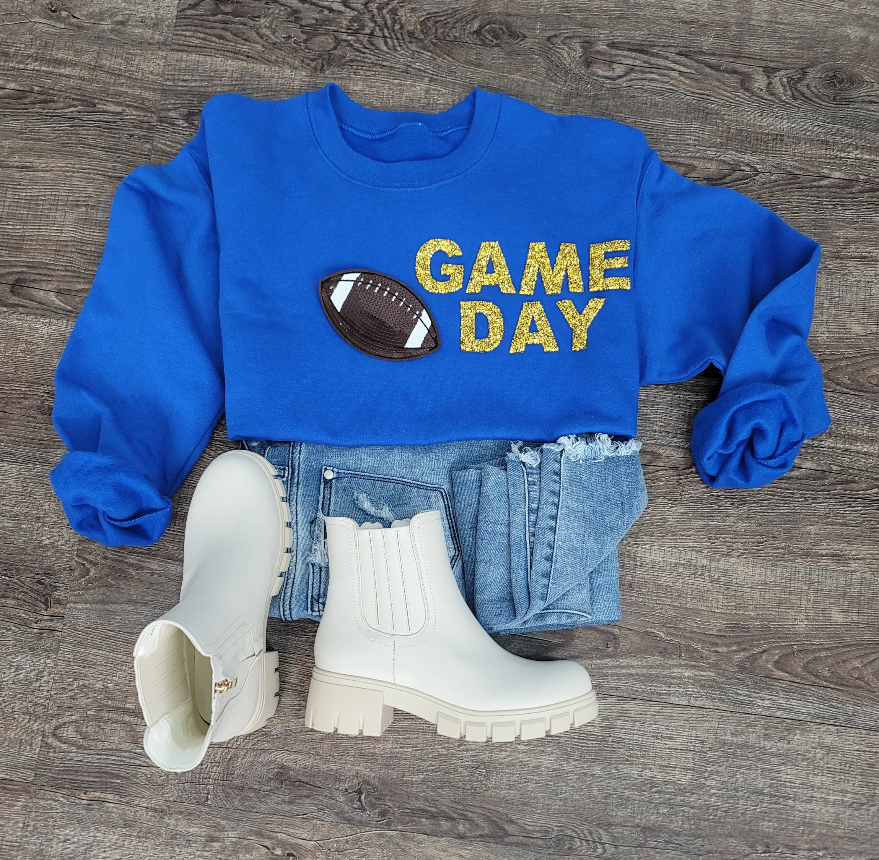 Hazel Blues® |  Game Day Rhinestones Patch Sweatshirt