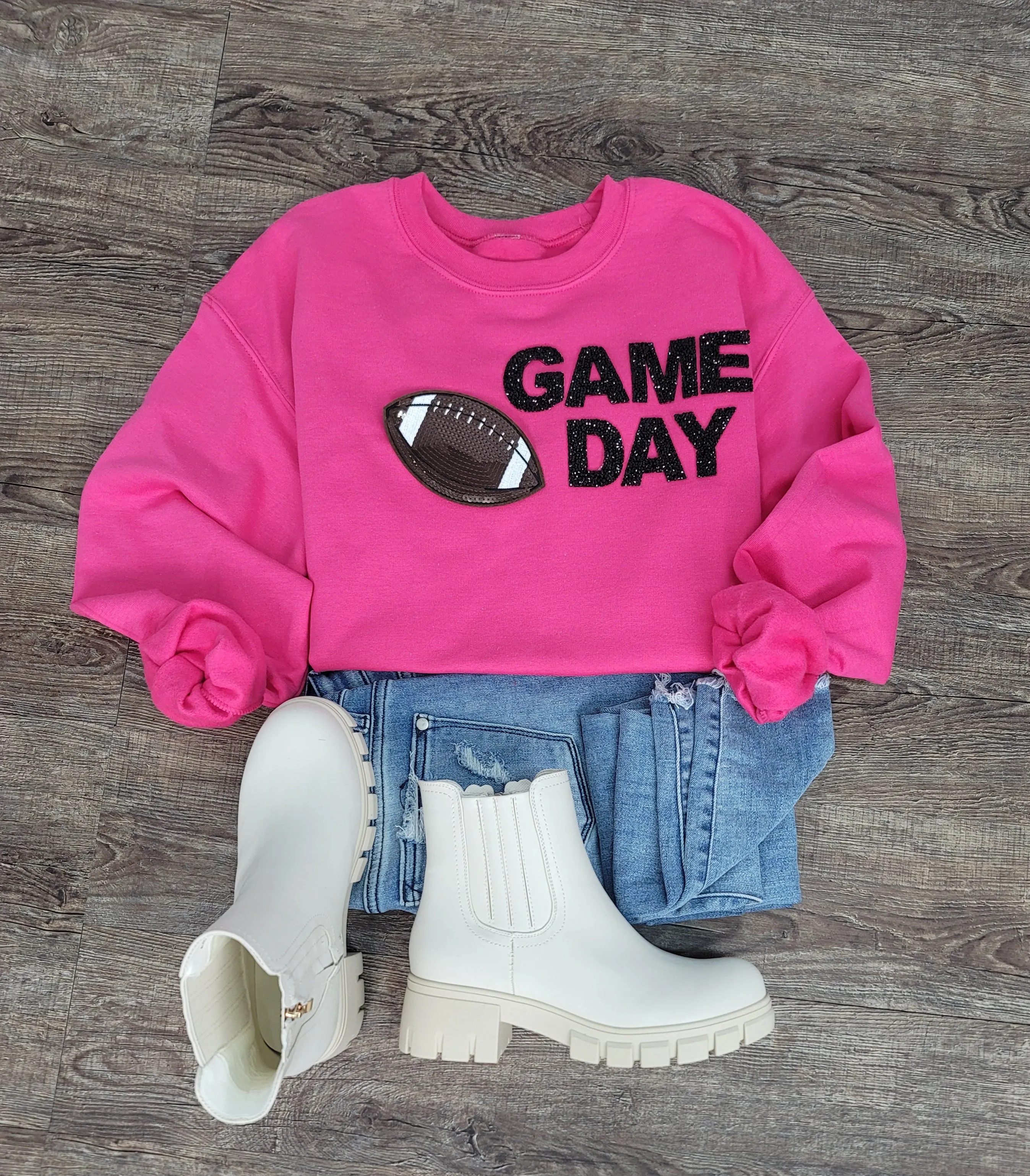 Hazel Blues® |  Game Day Rhinestones Patch Sweatshirt