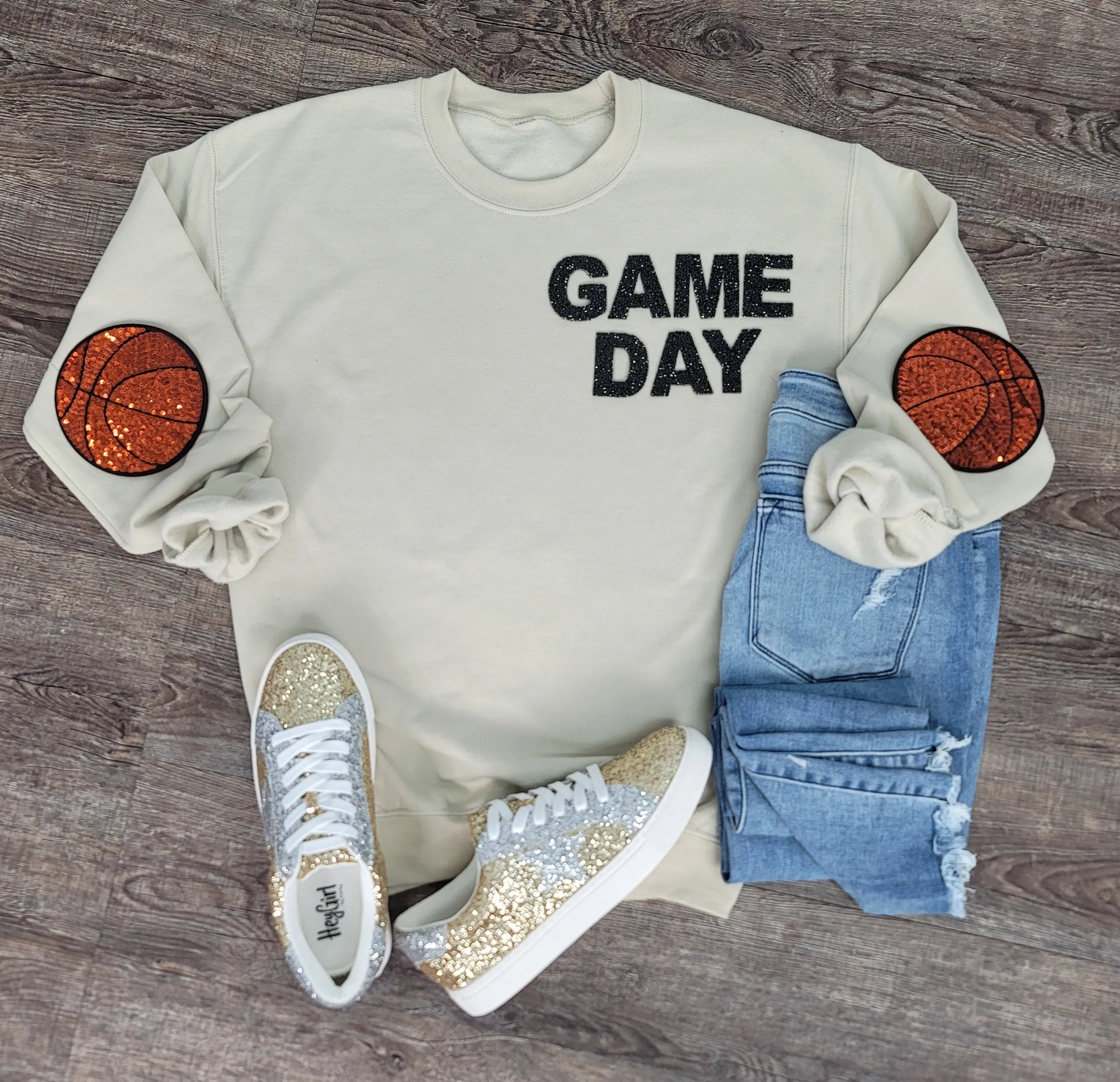 Hazel Blues® |  Game Day Rhinestones Patch Sweatshirt