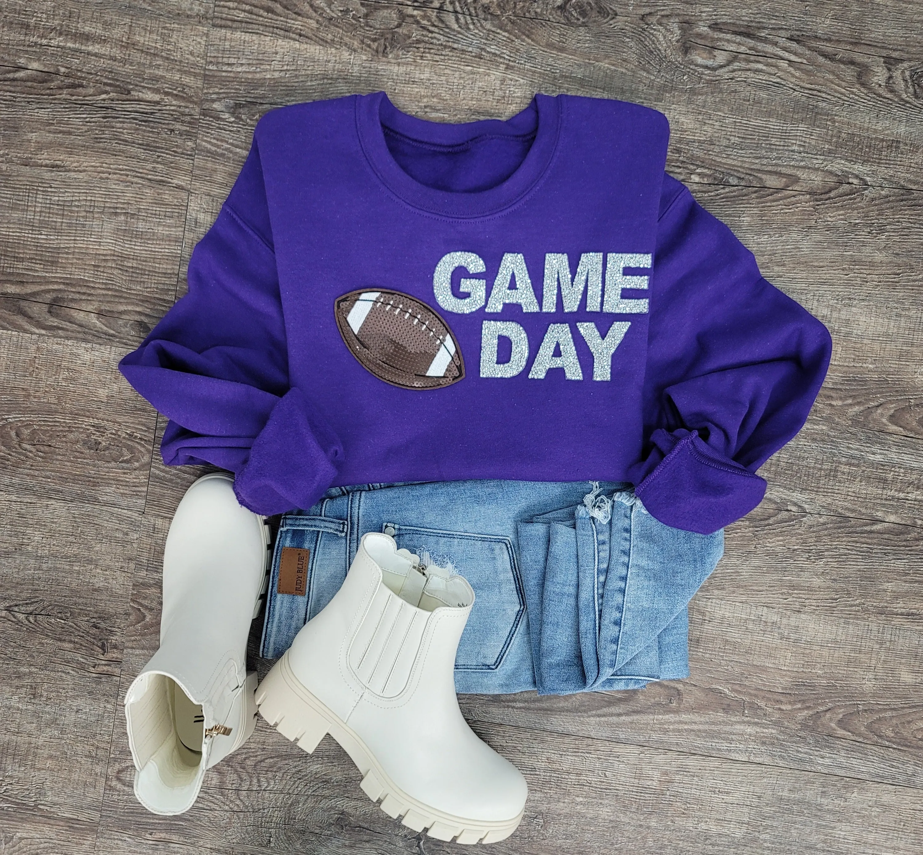 Hazel Blues® |  Game Day Rhinestones Patch Sweatshirt