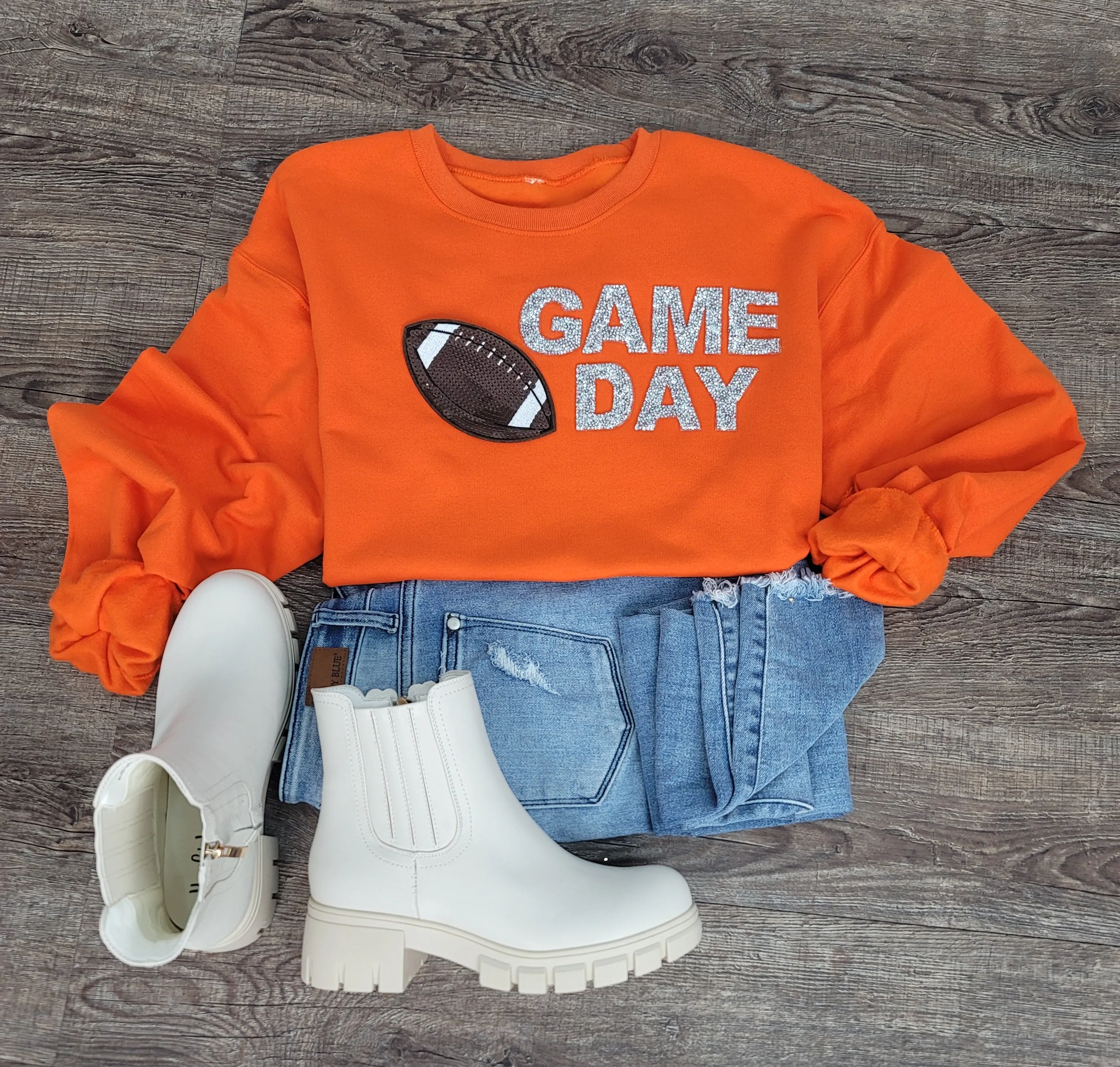 Hazel Blues® |  Game Day Rhinestones Patch Sweatshirt