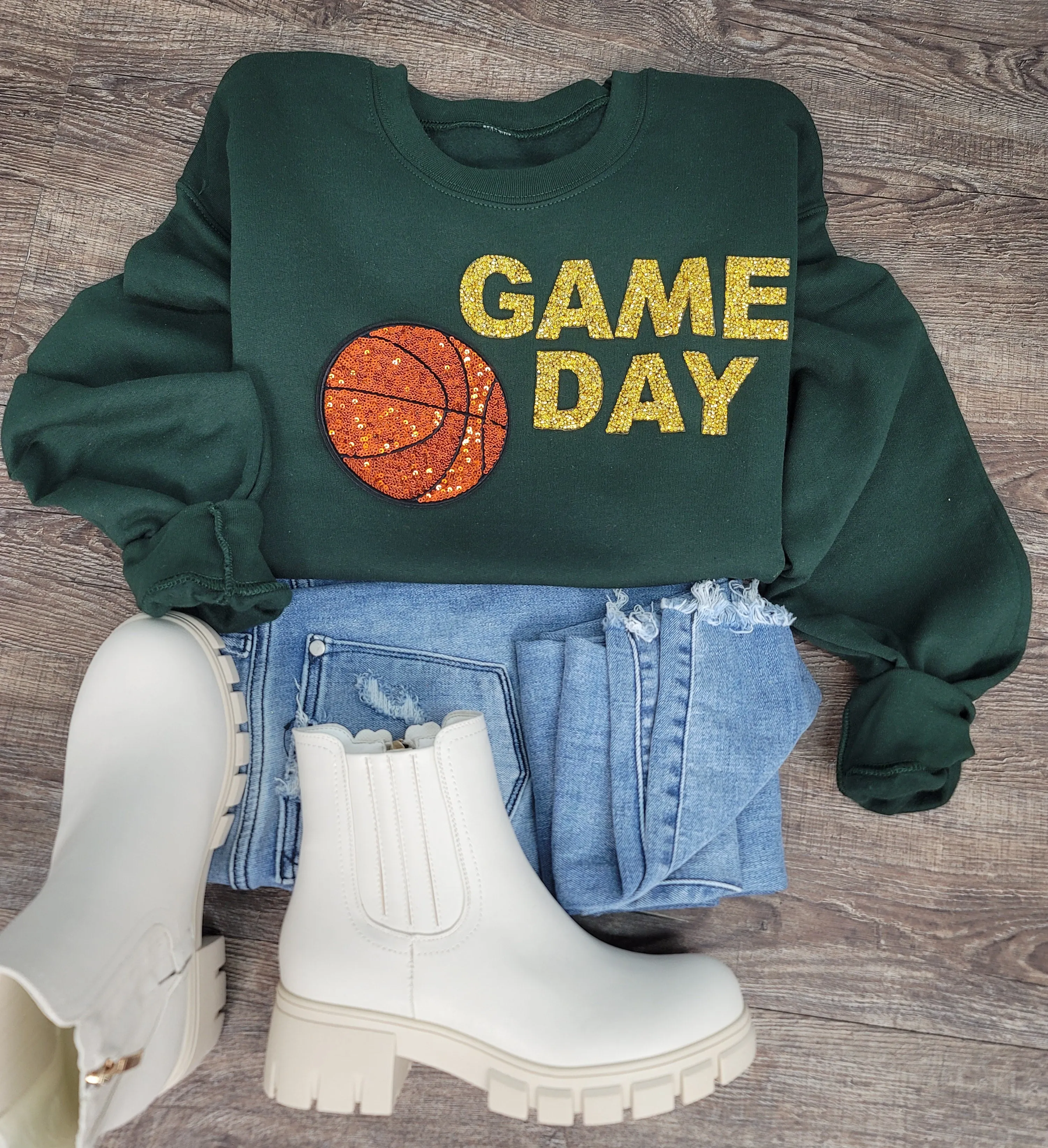 Hazel Blues® |  Game Day Rhinestones Patch Sweatshirt