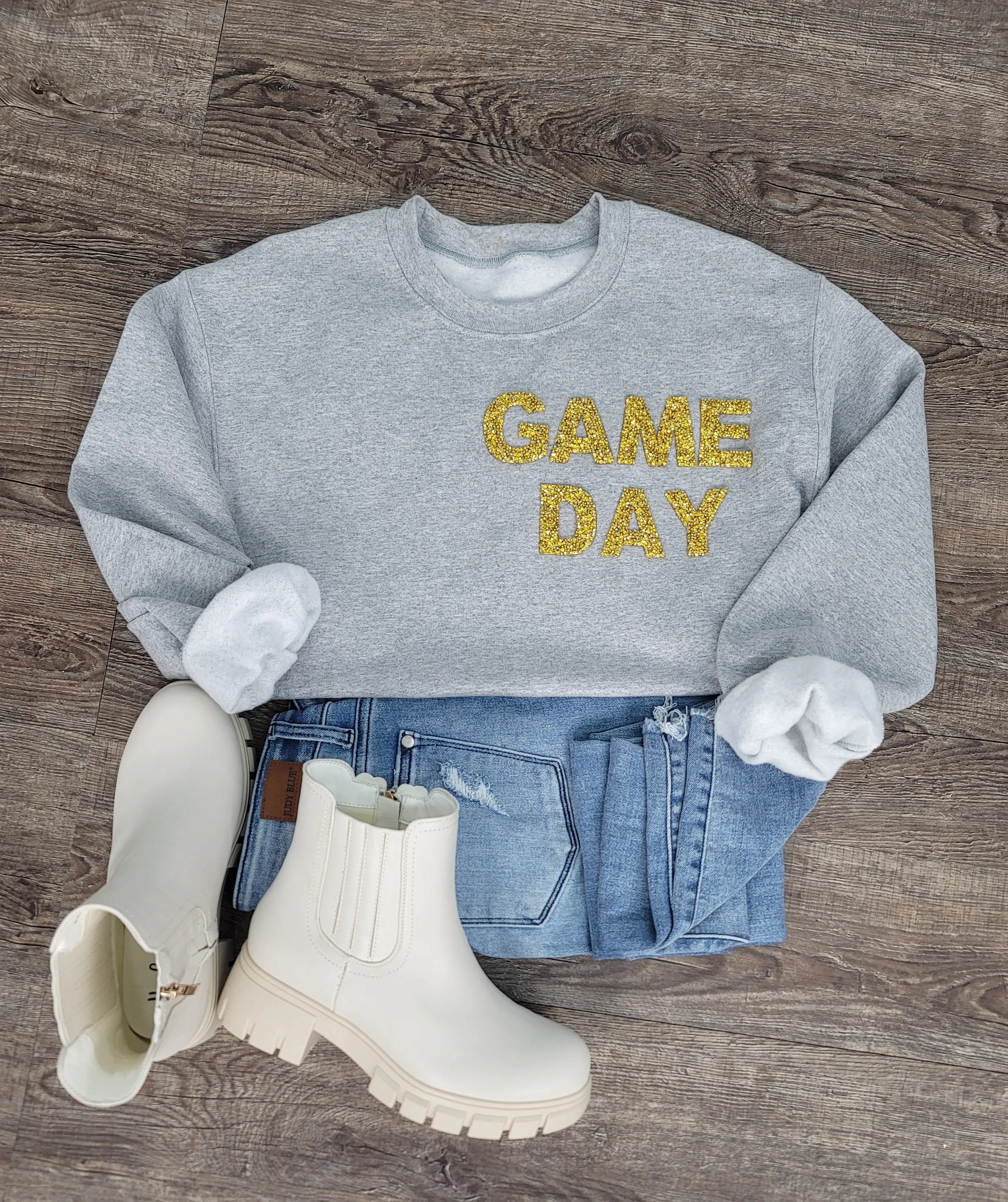 Hazel Blues® |  Game Day Rhinestones Patch Sweatshirt