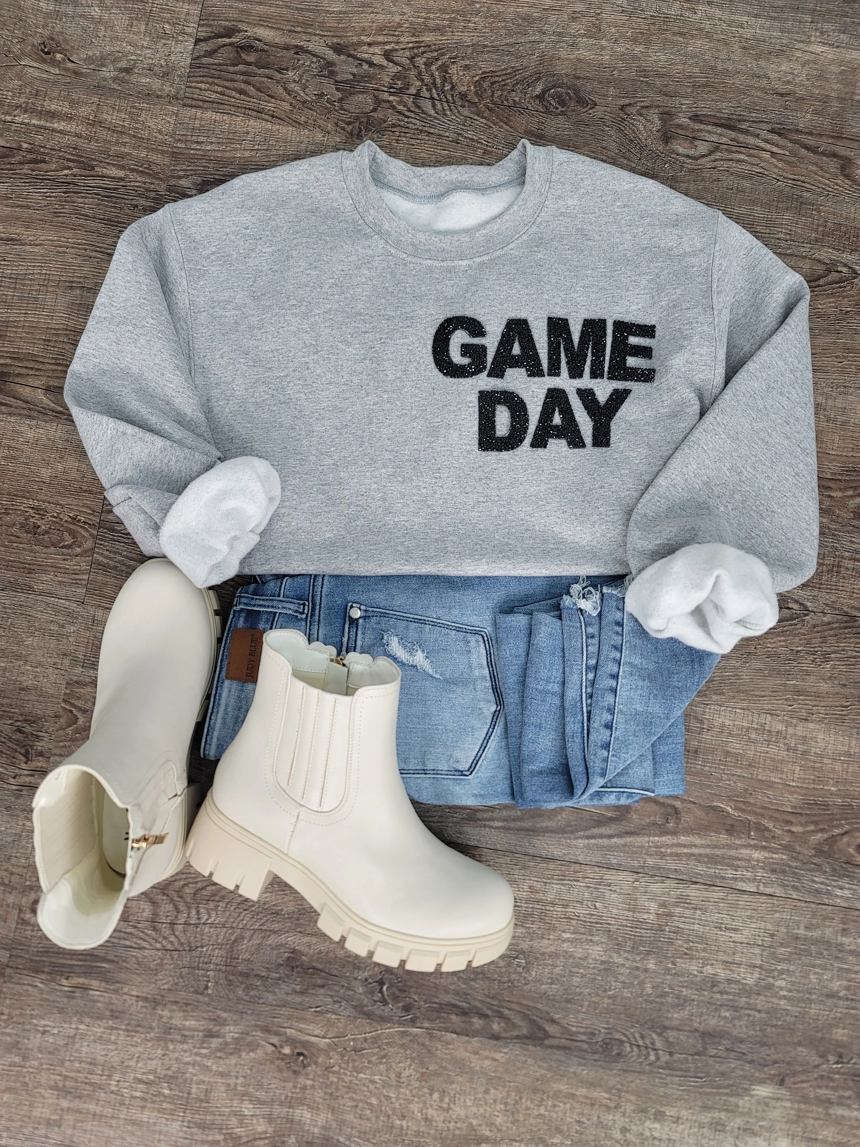 Hazel Blues® |  Game Day Rhinestones Patch Sweatshirt