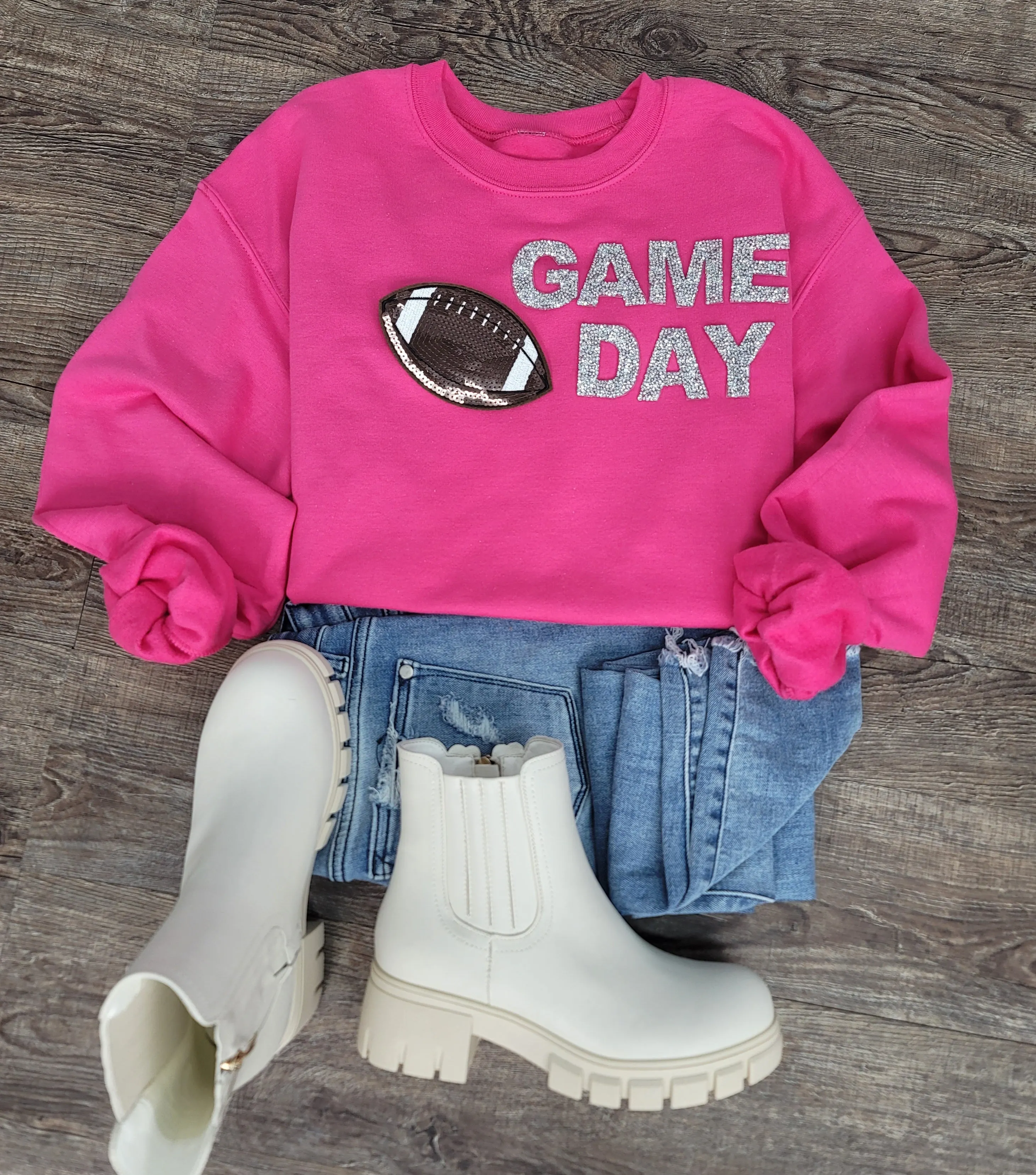 Hazel Blues® |  Game Day Rhinestones Patch Sweatshirt