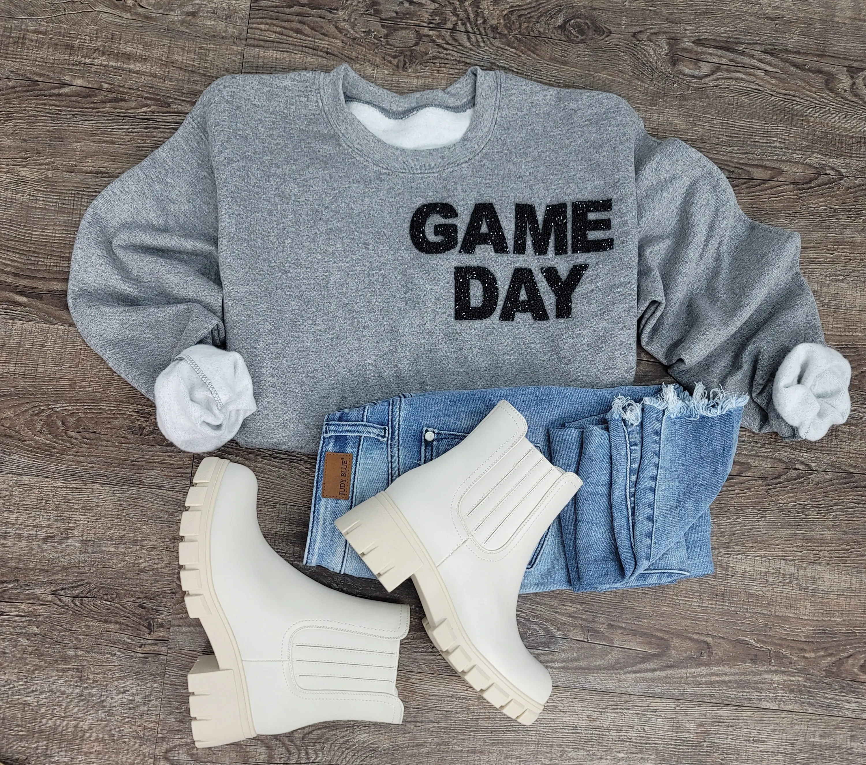 Hazel Blues® |  Game Day Rhinestones Patch Sweatshirt