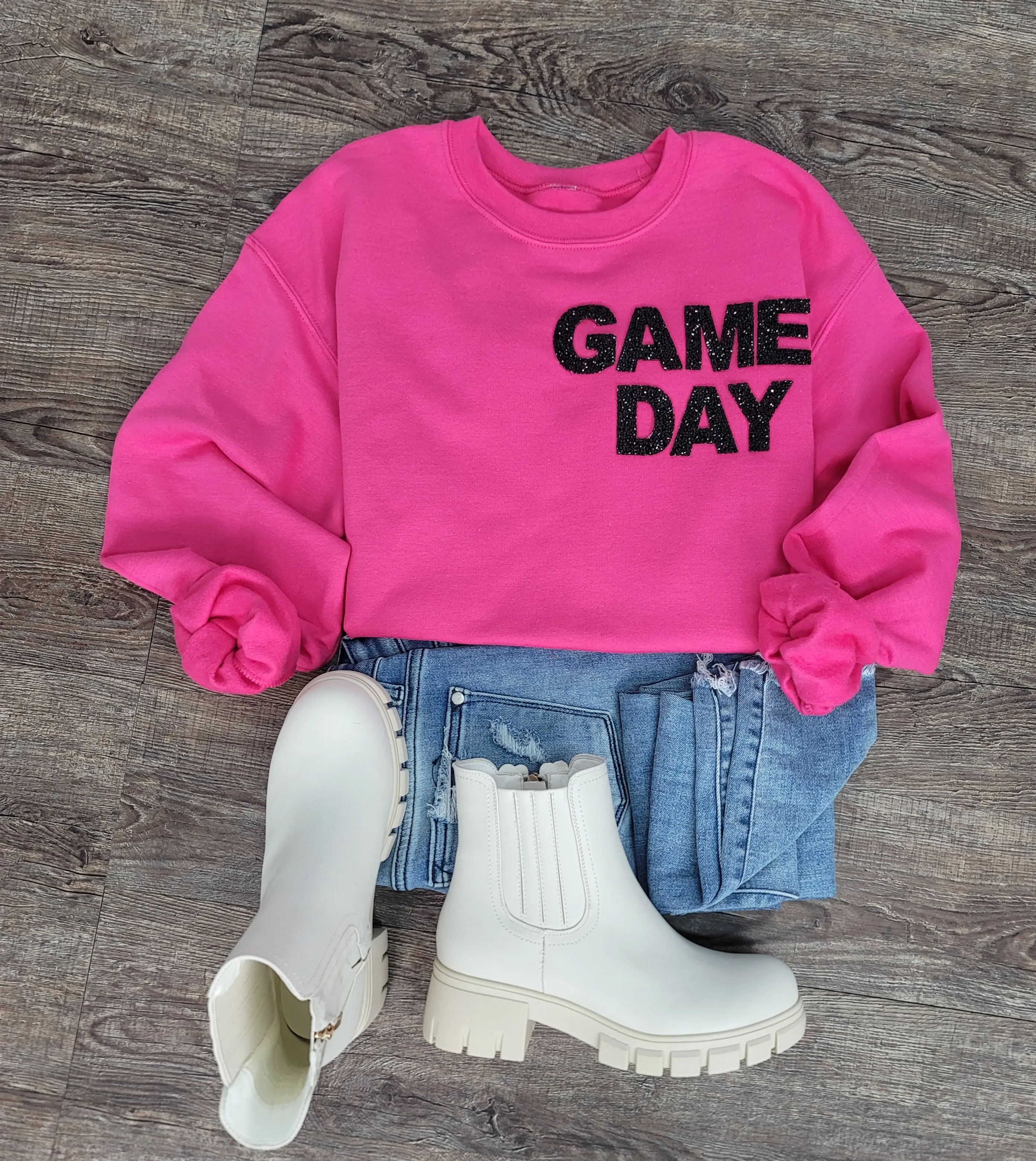 Hazel Blues® |  Game Day Rhinestones Patch Sweatshirt