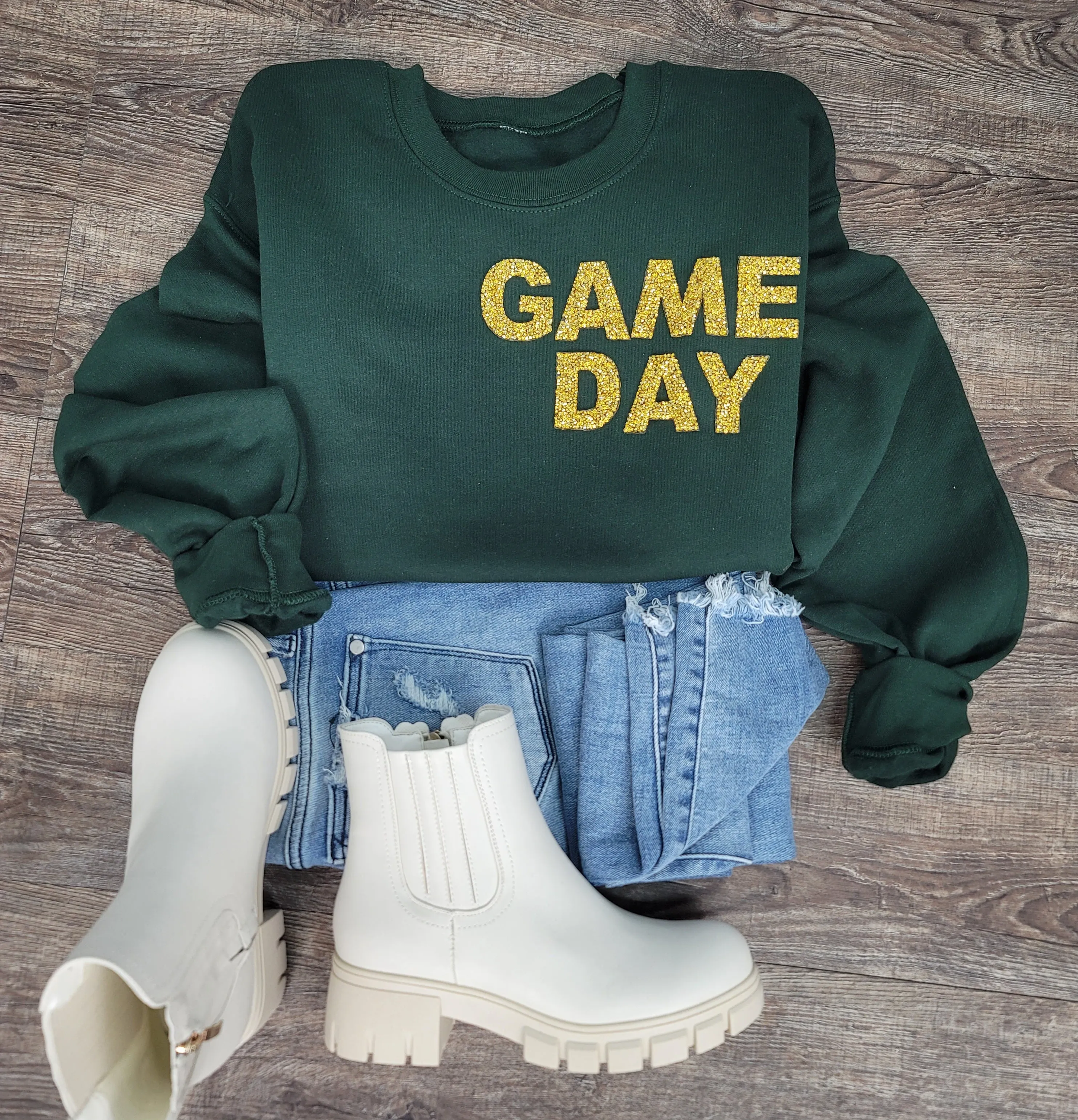 Hazel Blues® |  Game Day Rhinestones Patch Sweatshirt