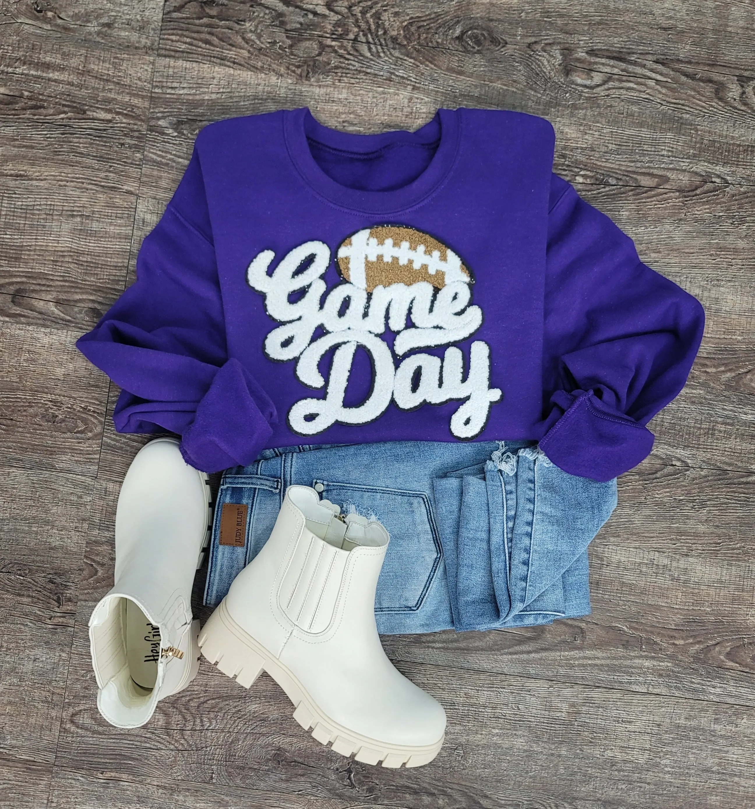 Hazel Blues® |  Game Day w/Football Patch Sweatshirts