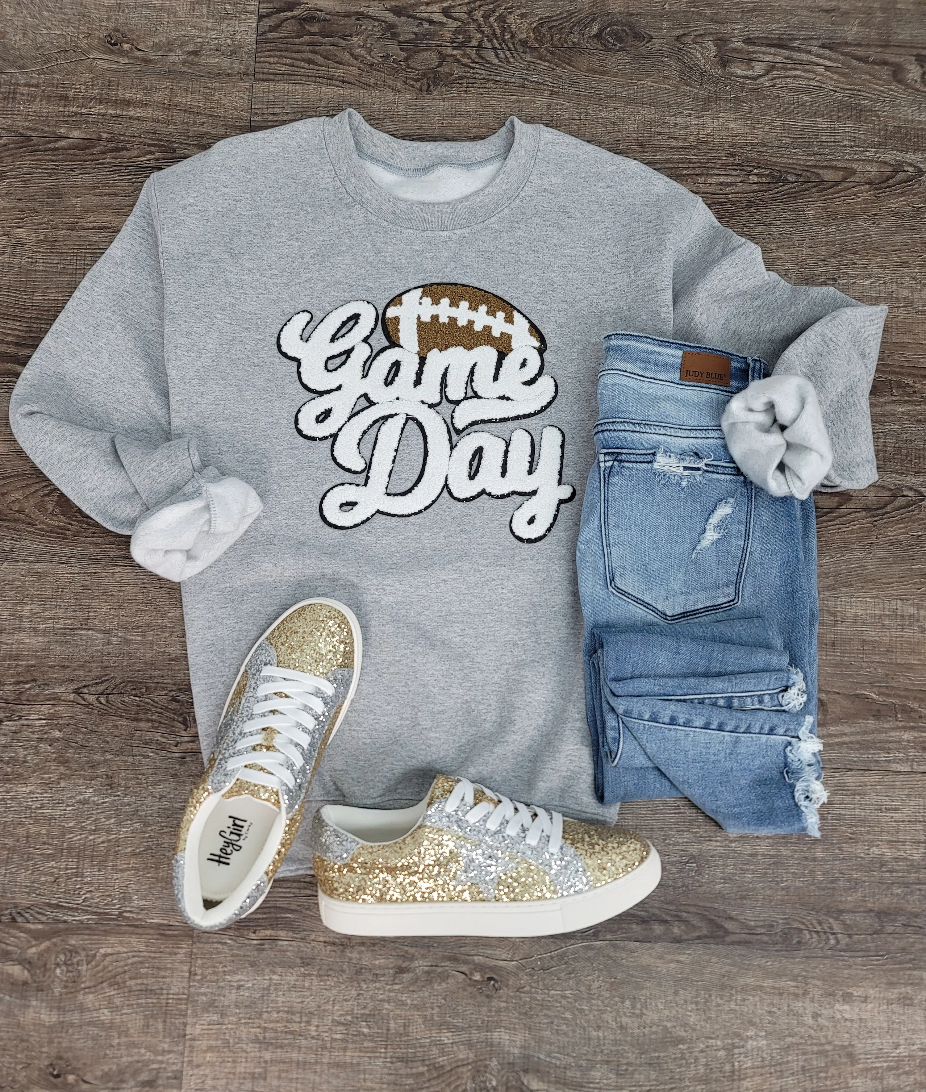 Hazel Blues® |  Game Day w/Football Patch Sweatshirts