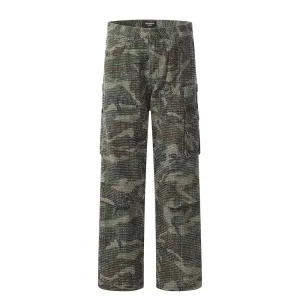 Heavy Industry Hole Scrub Camouflage Workwear Trousers Men's Outdoor Mountain Pleated Paratroopers Straight Casual Pants Hip-Hop Trendy