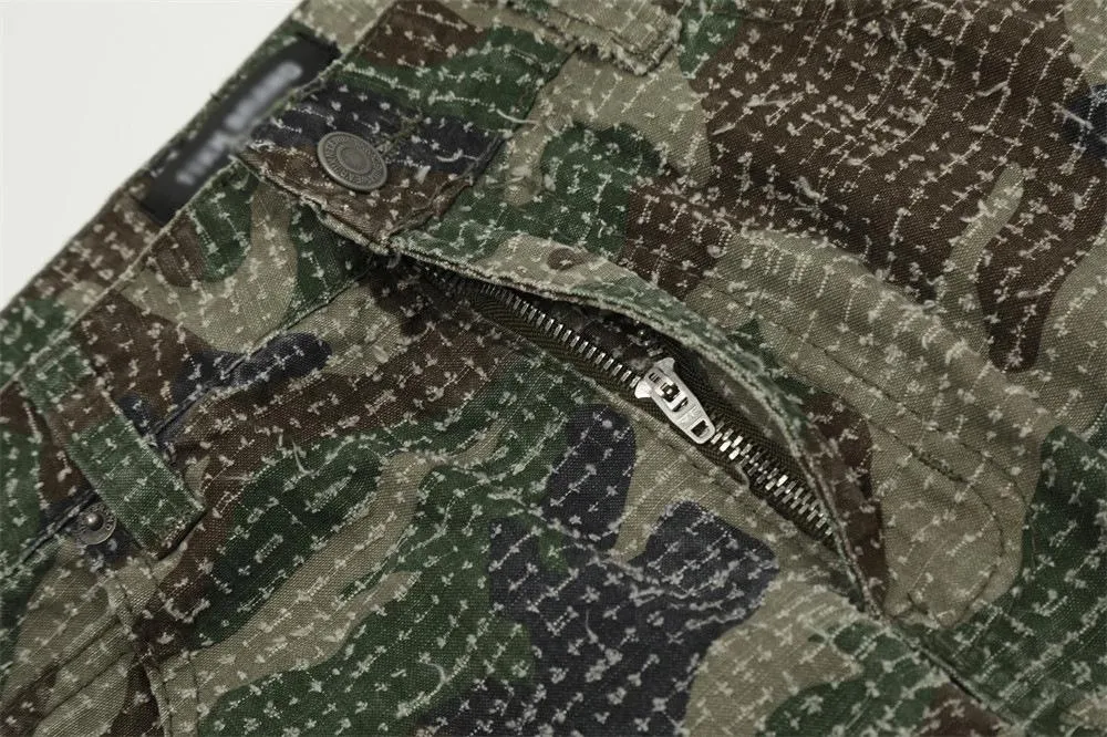 Heavy Industry Hole Scrub Camouflage Workwear Trousers Men's Outdoor Mountain Pleated Paratroopers Straight Casual Pants Hip-Hop Trendy
