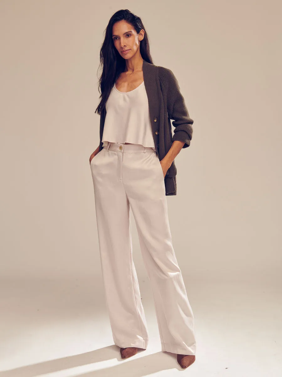 Hepburn Pant in Heirloom Satin - Parchment