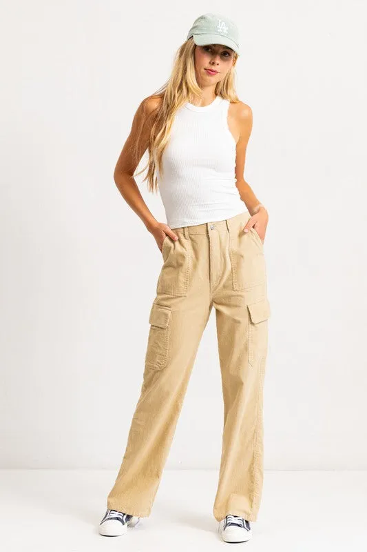 High Rise Corduroy Cargo Pants