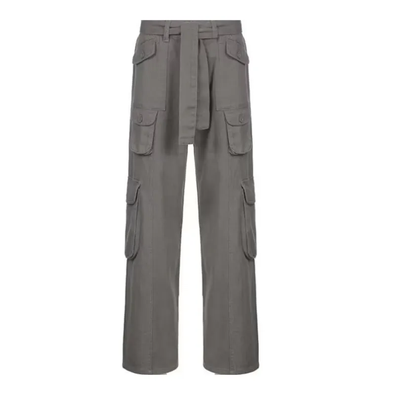 Hip Hop Solid Color Wide-leg Cargo Pants