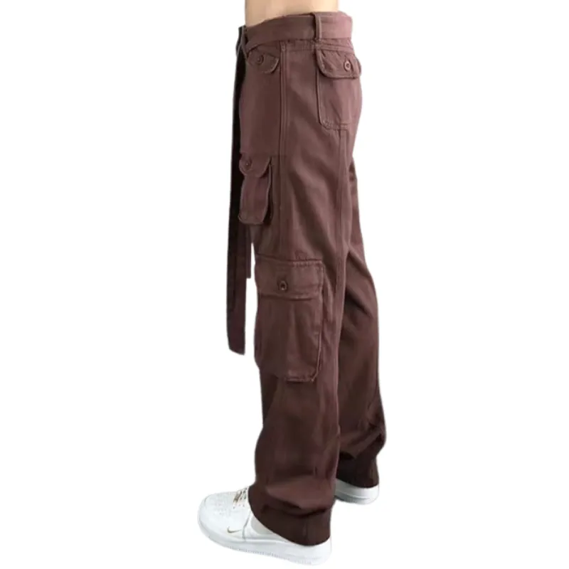 Hip Hop Solid Color Wide-leg Cargo Pants