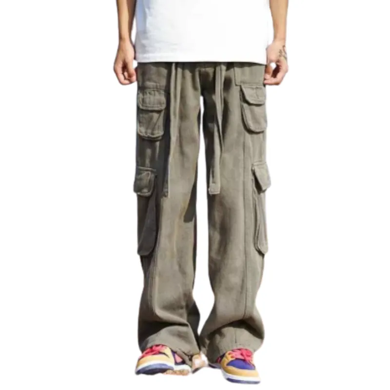 Hip Hop Solid Color Wide-leg Cargo Pants
