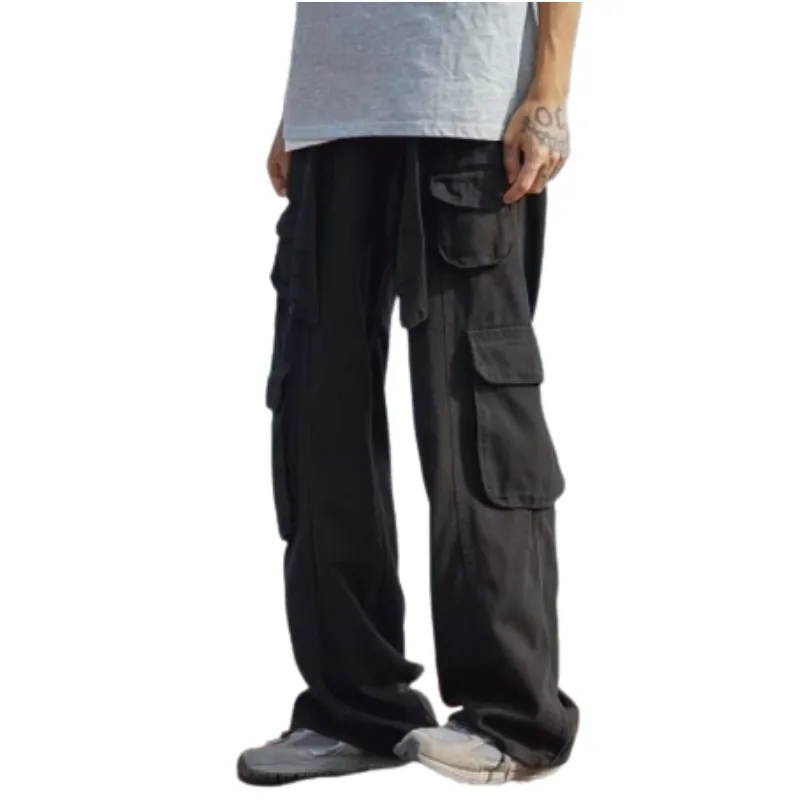 Hip Hop Solid Color Wide-leg Cargo Pants