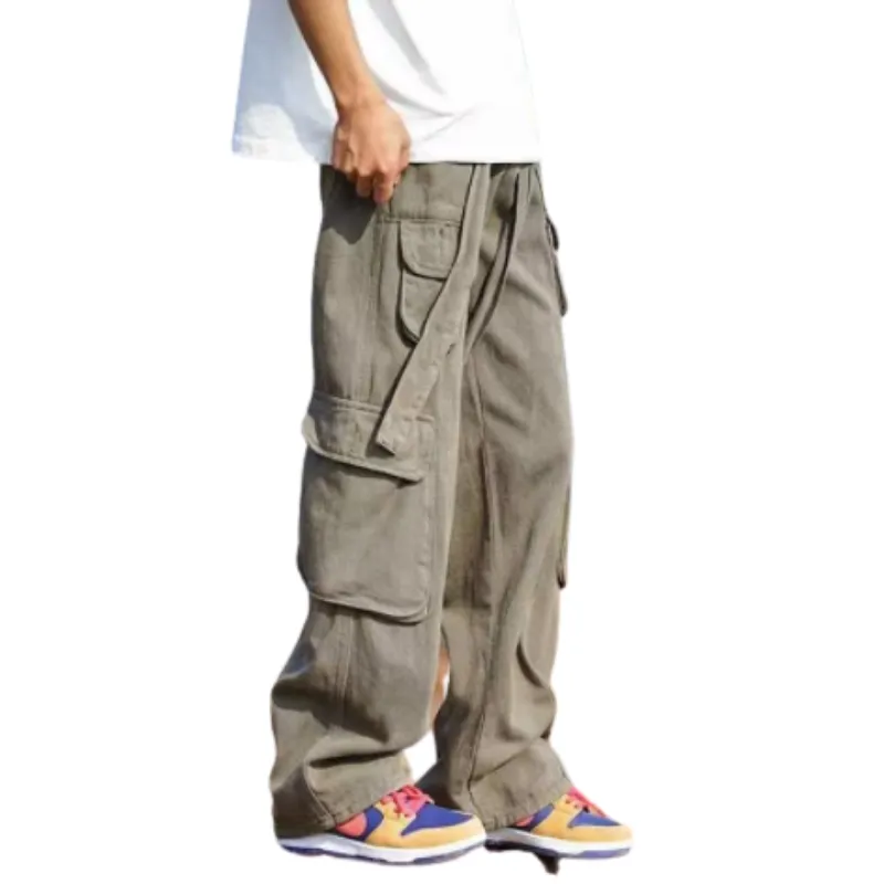 Hip Hop Solid Color Wide-leg Cargo Pants