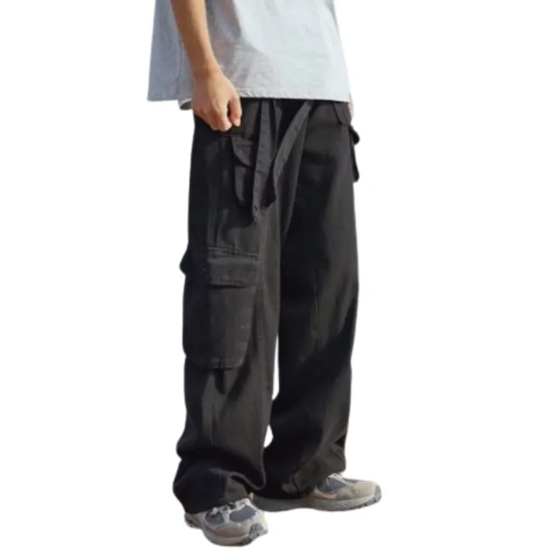 Hip Hop Solid Color Wide-leg Cargo Pants