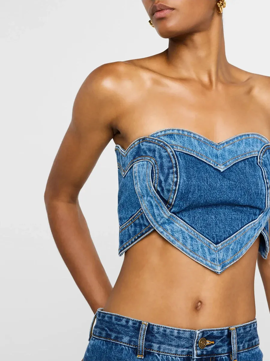 Hit Color Set Love Patchwork Wide Leg Hollow Out Jeans