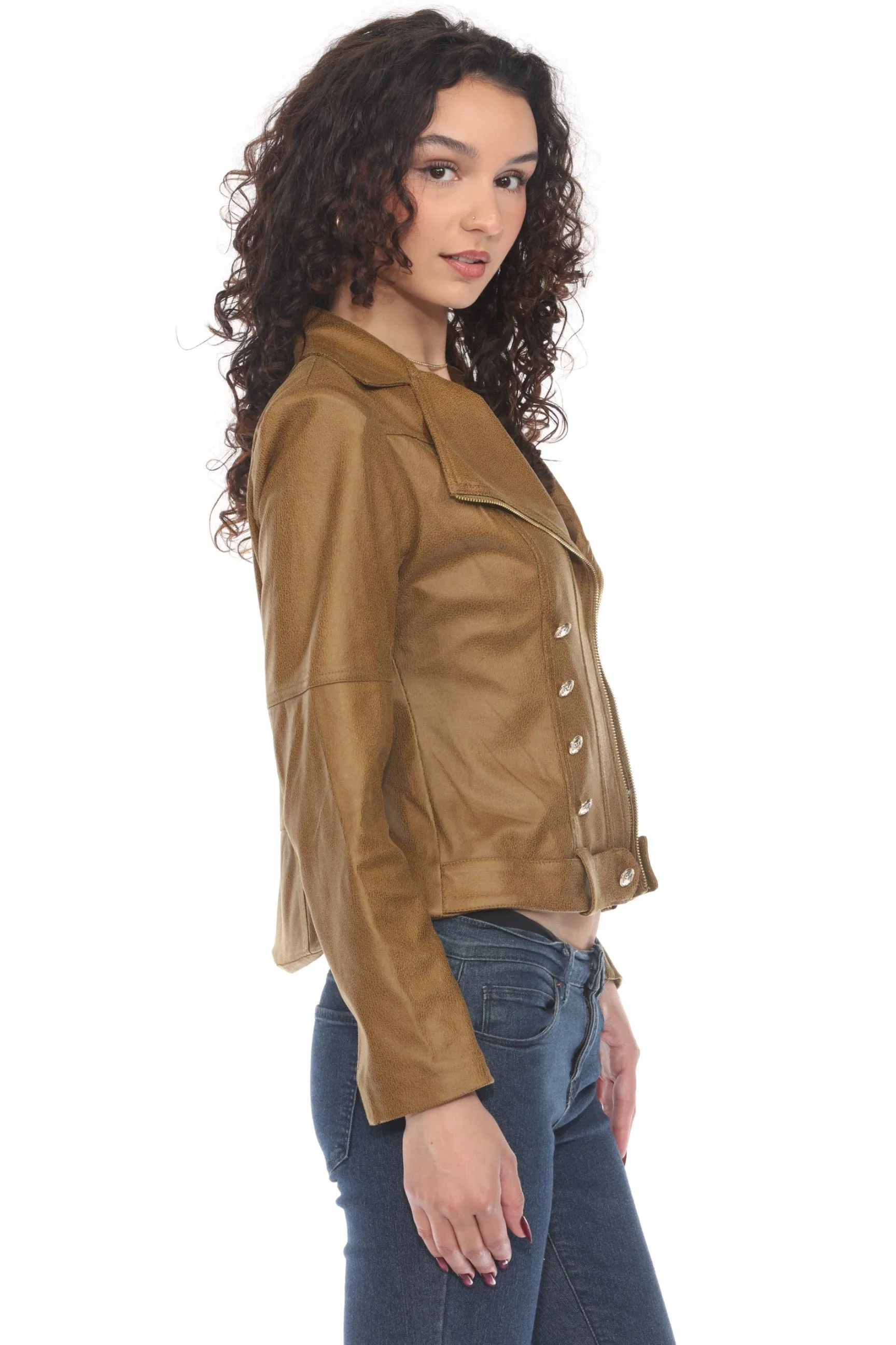 Insight New York Willow Green Vegan Leather Military Jacket BCJ7605C