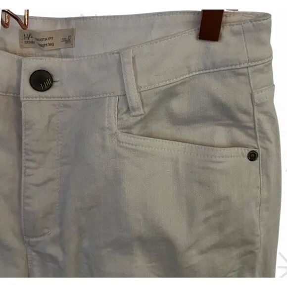 J Jill Womens White Denim Pants Smooth Fit Straight Leg Size 12 Petite 5 Pockets