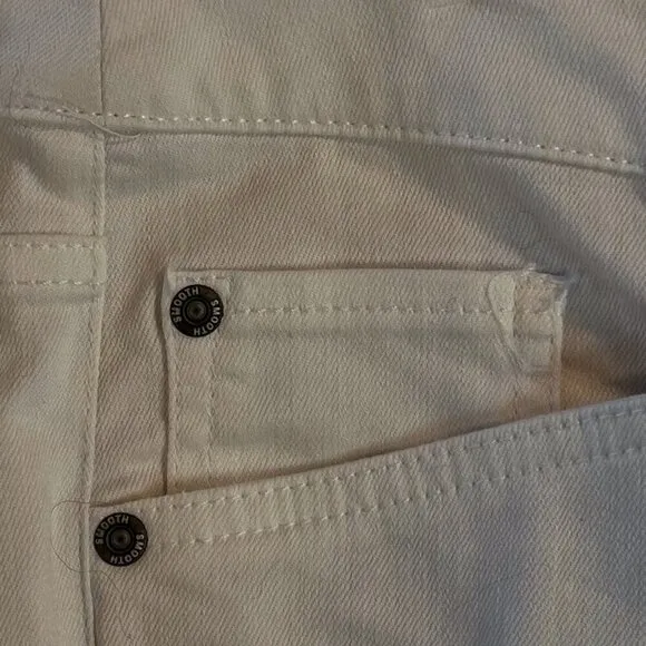 J Jill Womens White Denim Pants Smooth Fit Straight Leg Size 12 Petite 5 Pockets