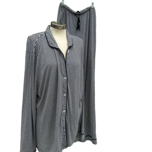 J.Crew Eco Dreamiest Long Sleeve Striped Pajama Set BB033 - Navy/White