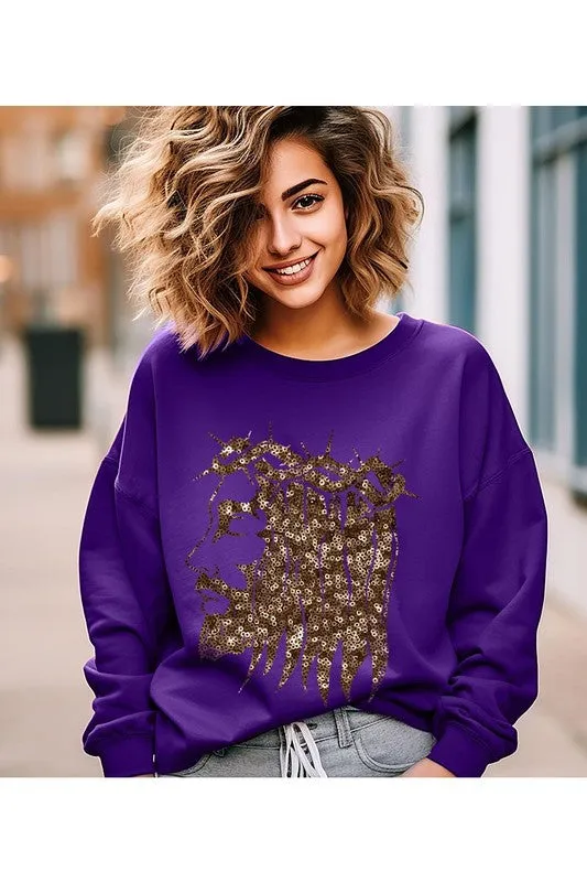 Jesus Face Gold Graphic Fleece Sweatshirts