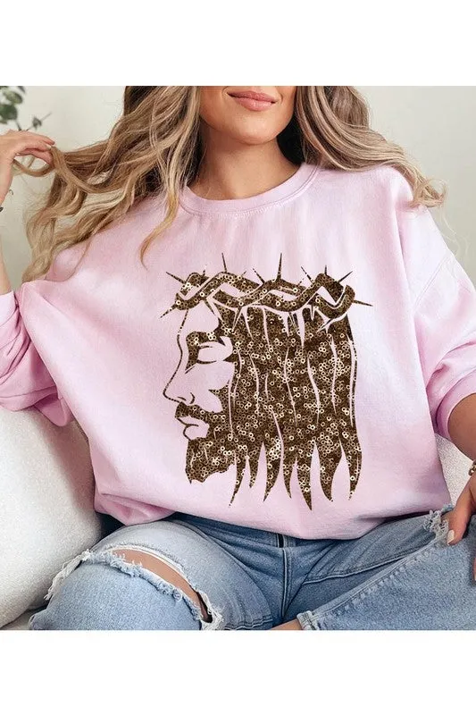 Jesus Face Gold Graphic Fleece Sweatshirts