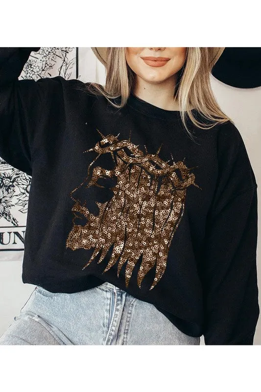 Jesus Face Gold Graphic Fleece Sweatshirts