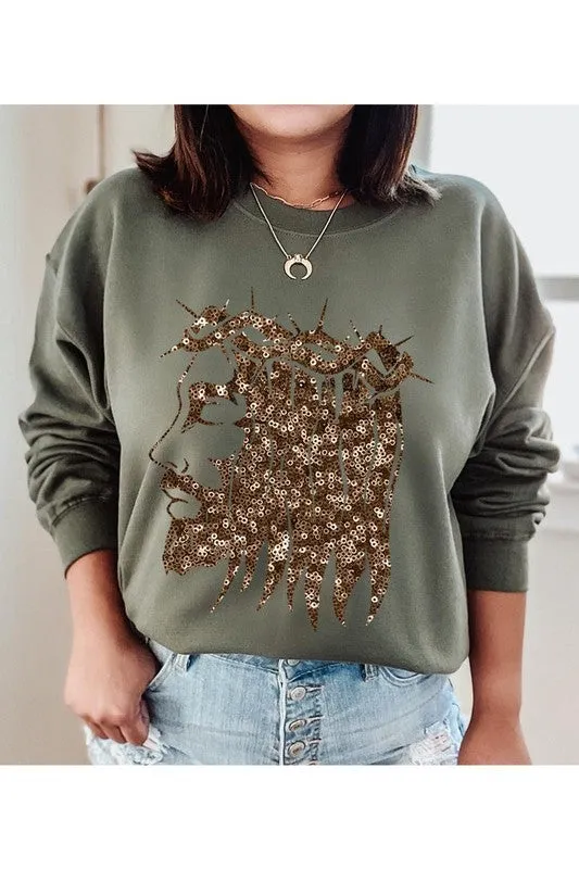 Jesus Face Gold Graphic Fleece Sweatshirts