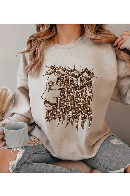 Jesus Face Gold Graphic Fleece Sweatshirts