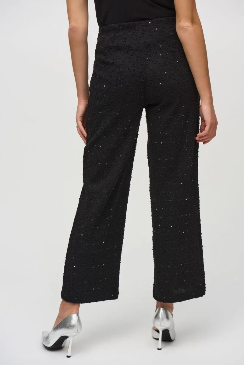 Joseph Ribkoff Black Sequined Wide Leg Pull-On Pants 244142
