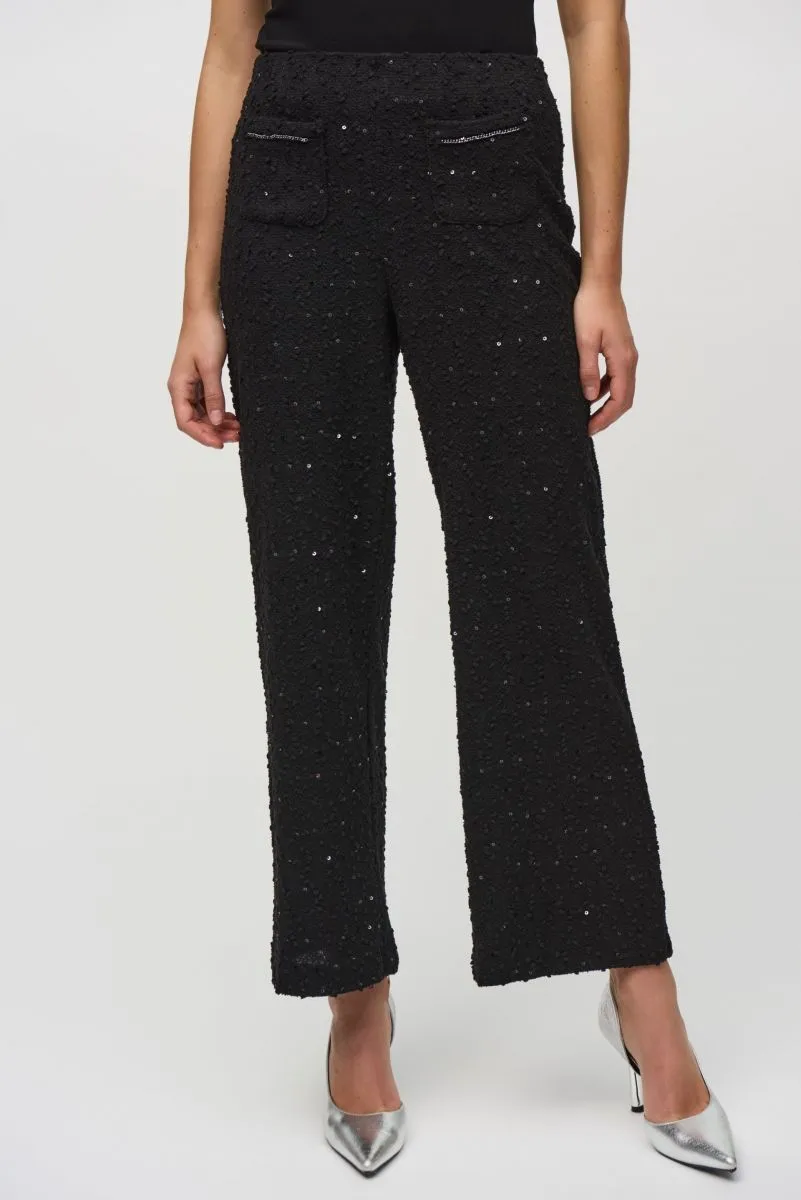 Joseph Ribkoff Black Sequined Wide Leg Pull-On Pants 244142