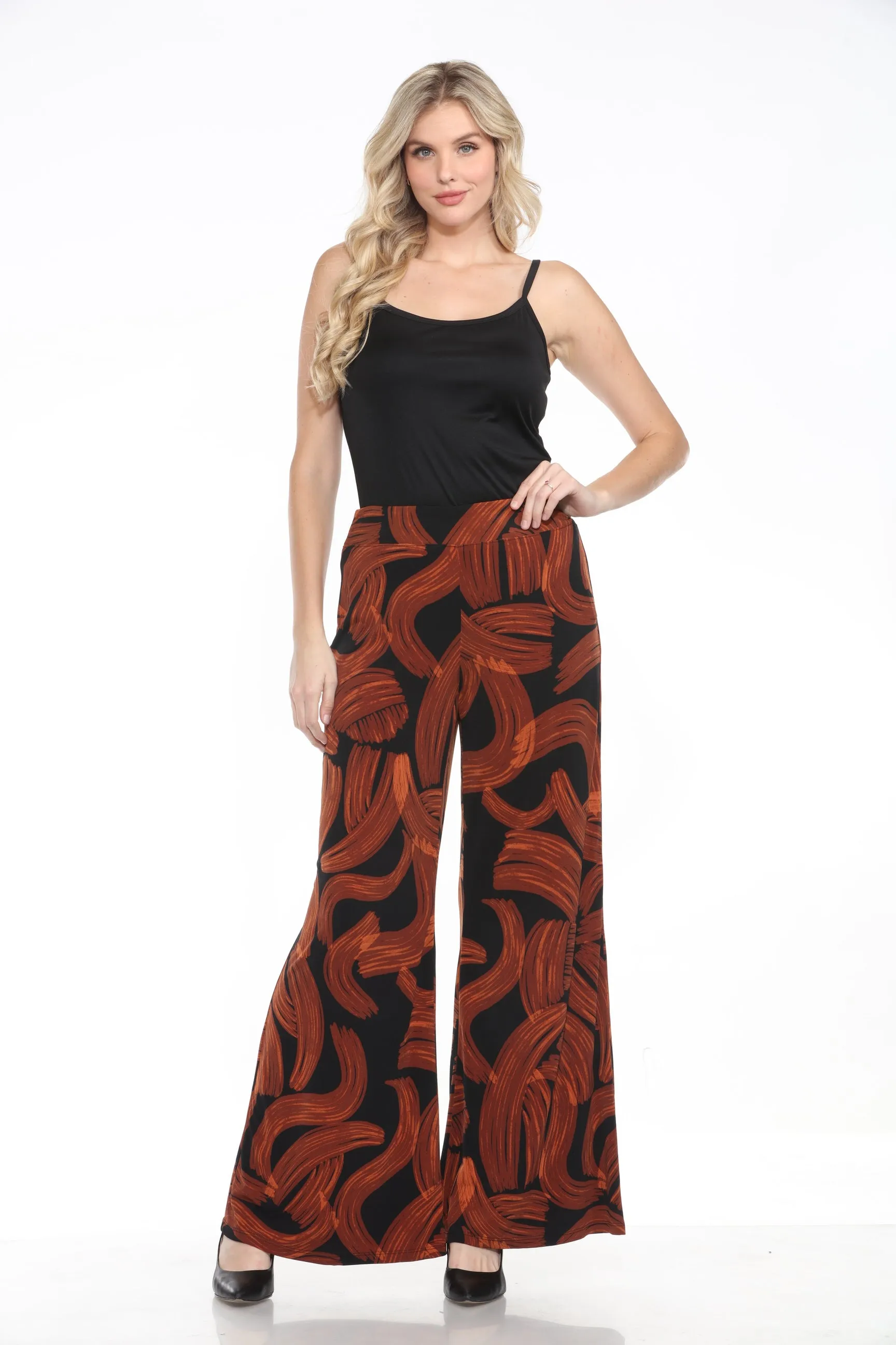 Joseph Ribkoff Black/Brown Brushstroke Print Wide Leg Pants 244244