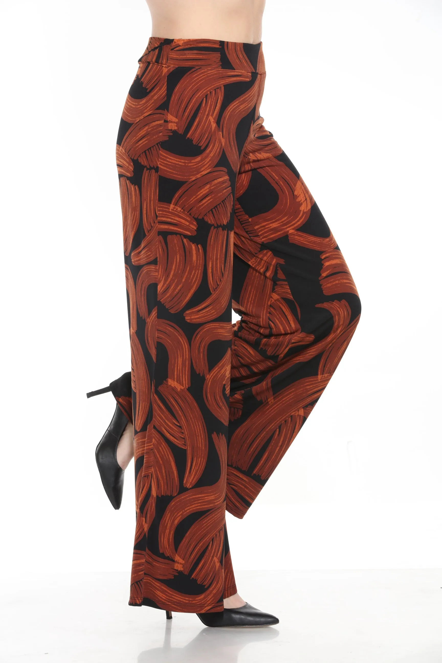 Joseph Ribkoff Black/Brown Brushstroke Print Wide Leg Pants 244244