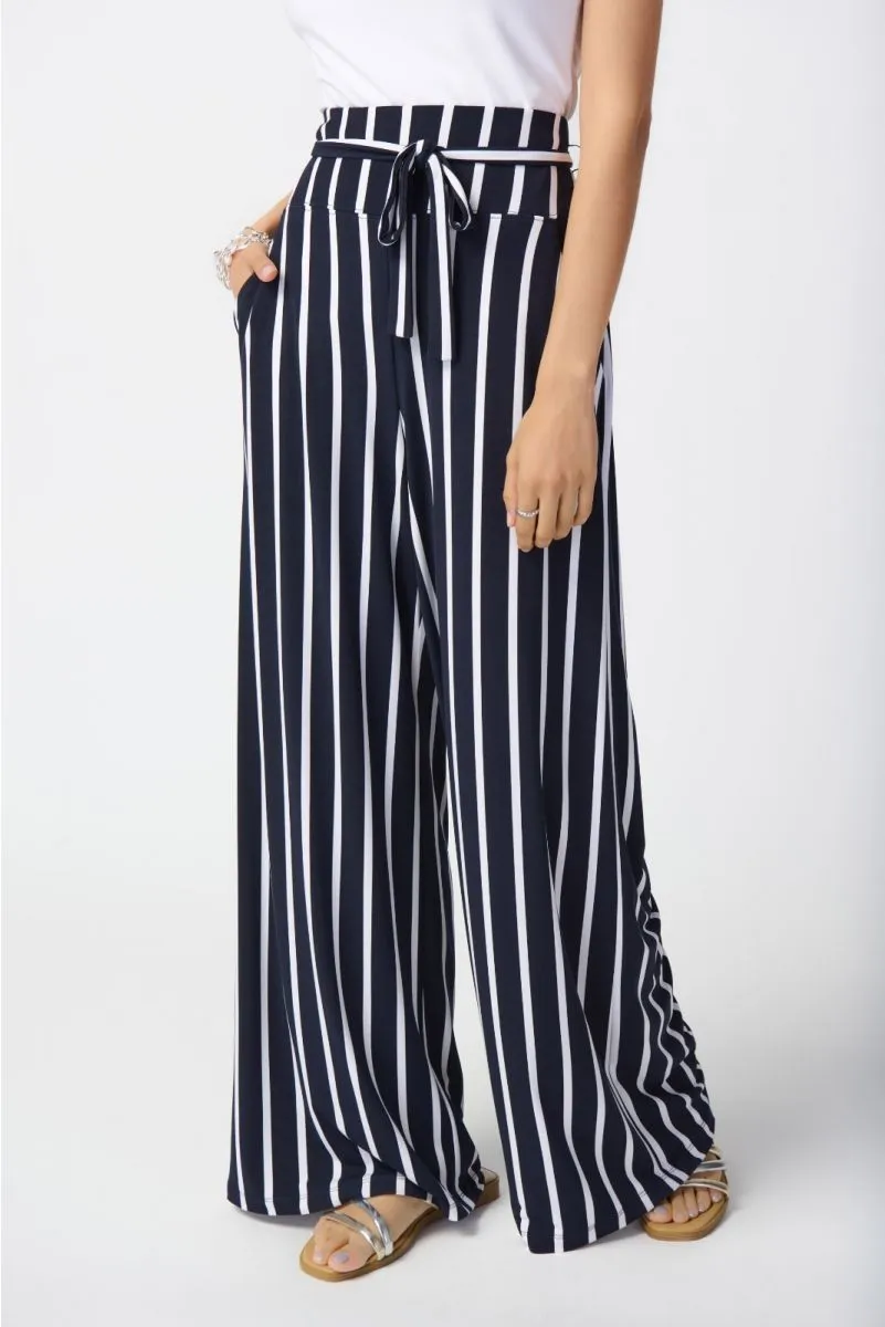 Joseph Ribkoff Striped High-Waist Belted Wide-Leg Pants 241135