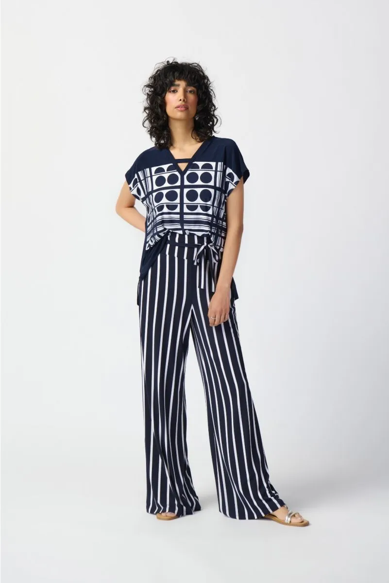 Joseph Ribkoff Striped High-Waist Belted Wide-Leg Pants 241135